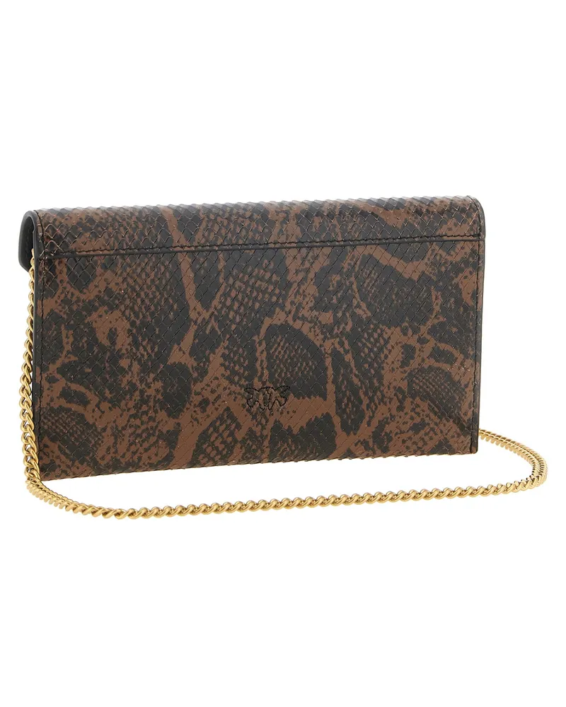 Pinko Love Birds Calfskin Leather Clutch — Brown Brown