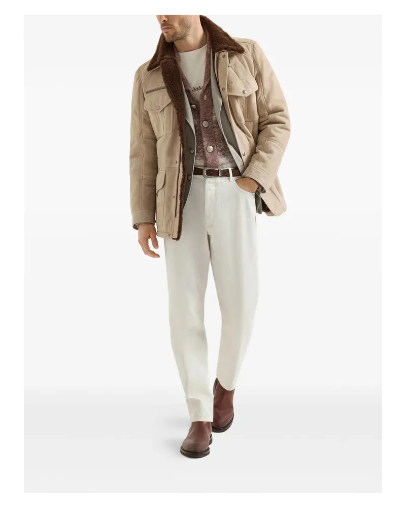 Brunello Cucinelli Crew-Neck Cotton T-Shirt — Beige 