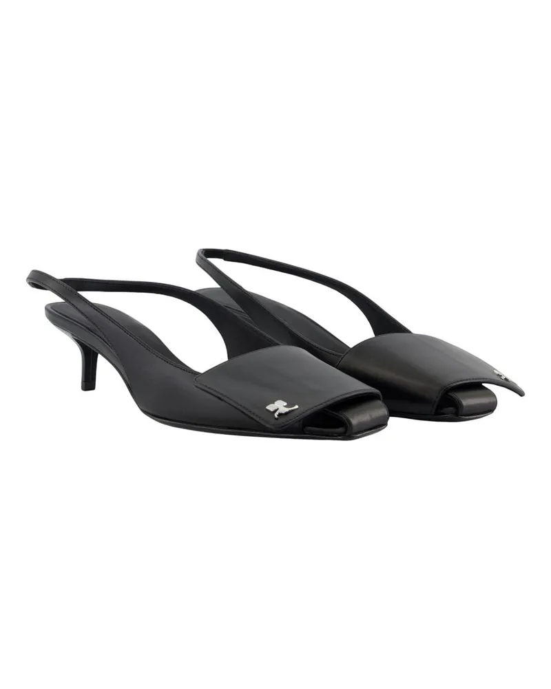 Courrèges Women's Fold Kitten Slingbacks Pumps -  Leather Black Calfskin Shoes Black