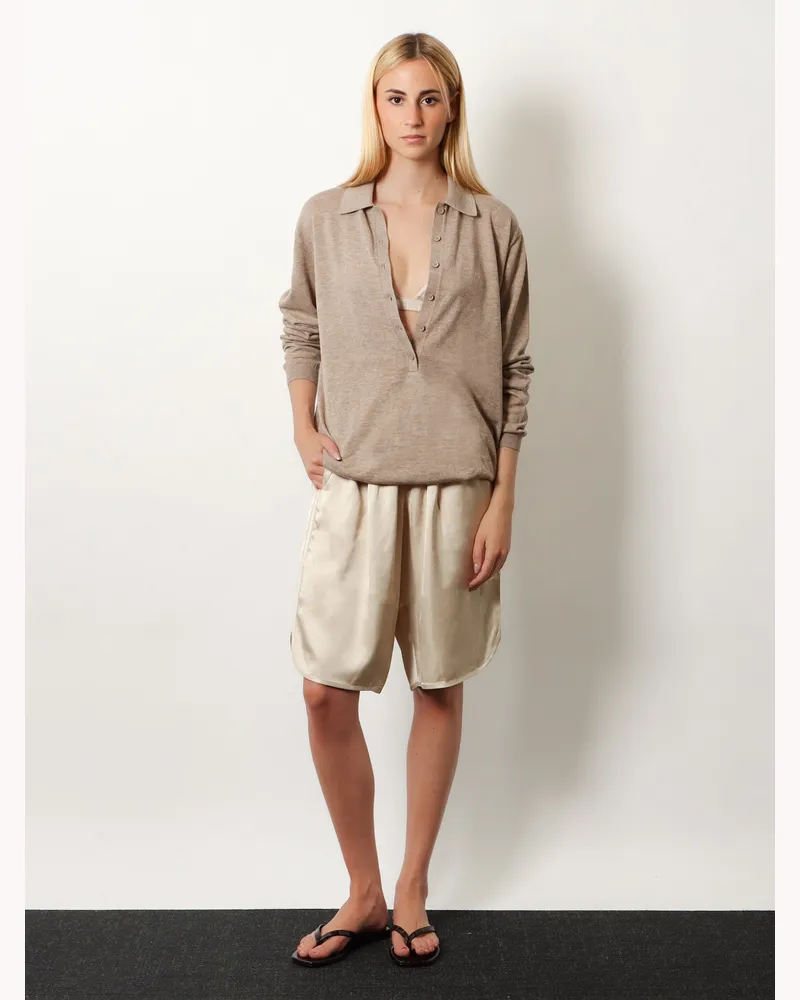 FRANKIE Shop Women's Polo Shirt Tala Wool-Blend Beige Knitwear Sweater Beige