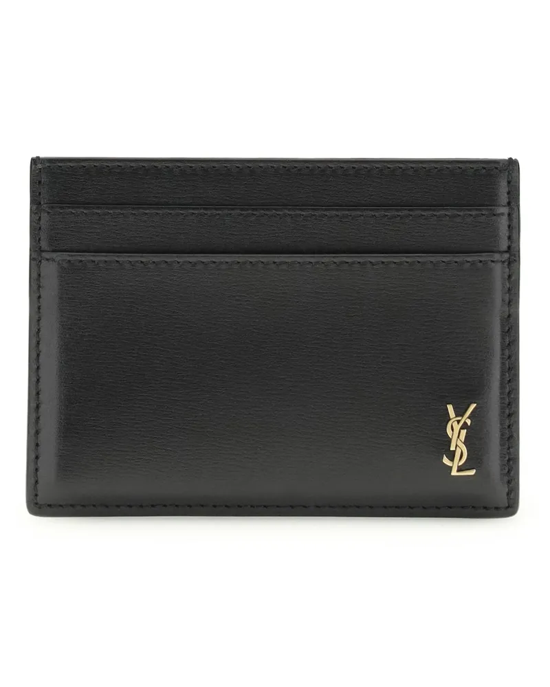 Saint Laurent Men's Card Holder Tiny Cassandre Black Calf Leather Umbrellas Accessory Black