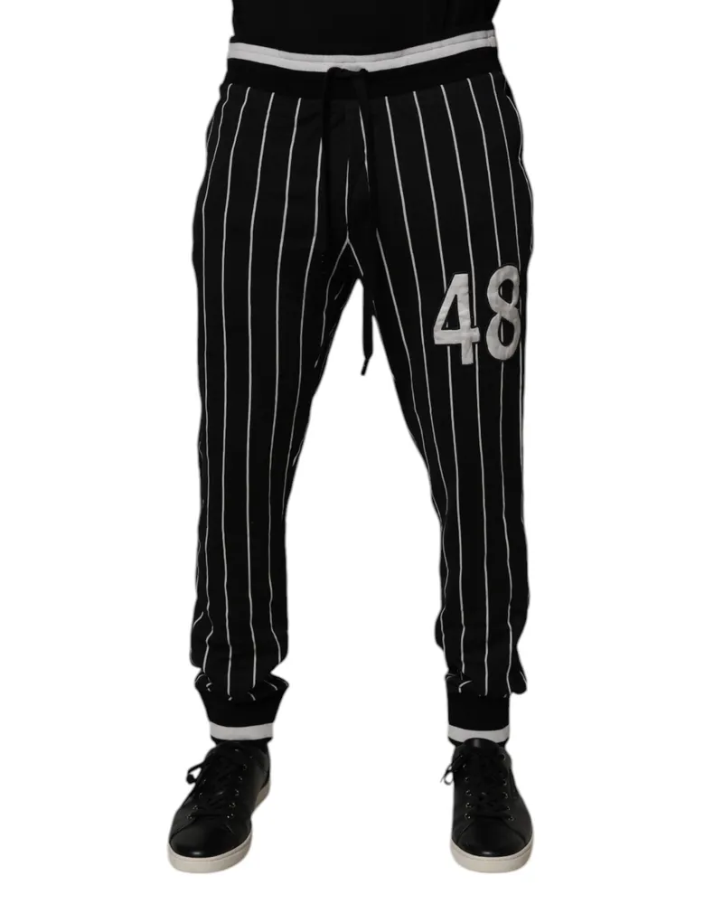 Dolce & Gabbana Men's Black White Stripes Jogger Sweatpants Pants And Cotton Black