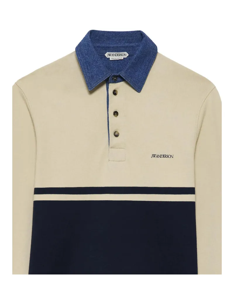 J.W.Anderson Colour-Block Cotton with Denim Collar Polo Shirt — White White