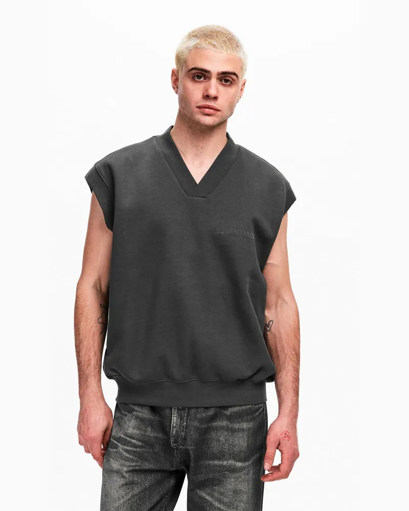Fear of God Men's Essentials V Neck Sweatshirt Vest Black Clothing > Knitwear Black