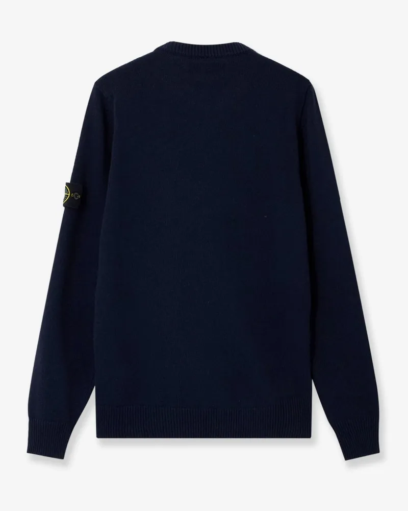 Stone Island Men Crewneck Sweater Virgin Wool Blue Blue