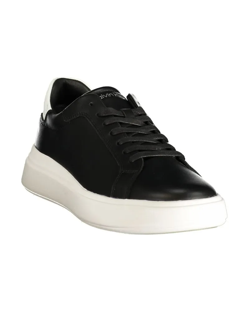 Calvin Klein Leather with Contrast White Trim Sneaker — Black Black