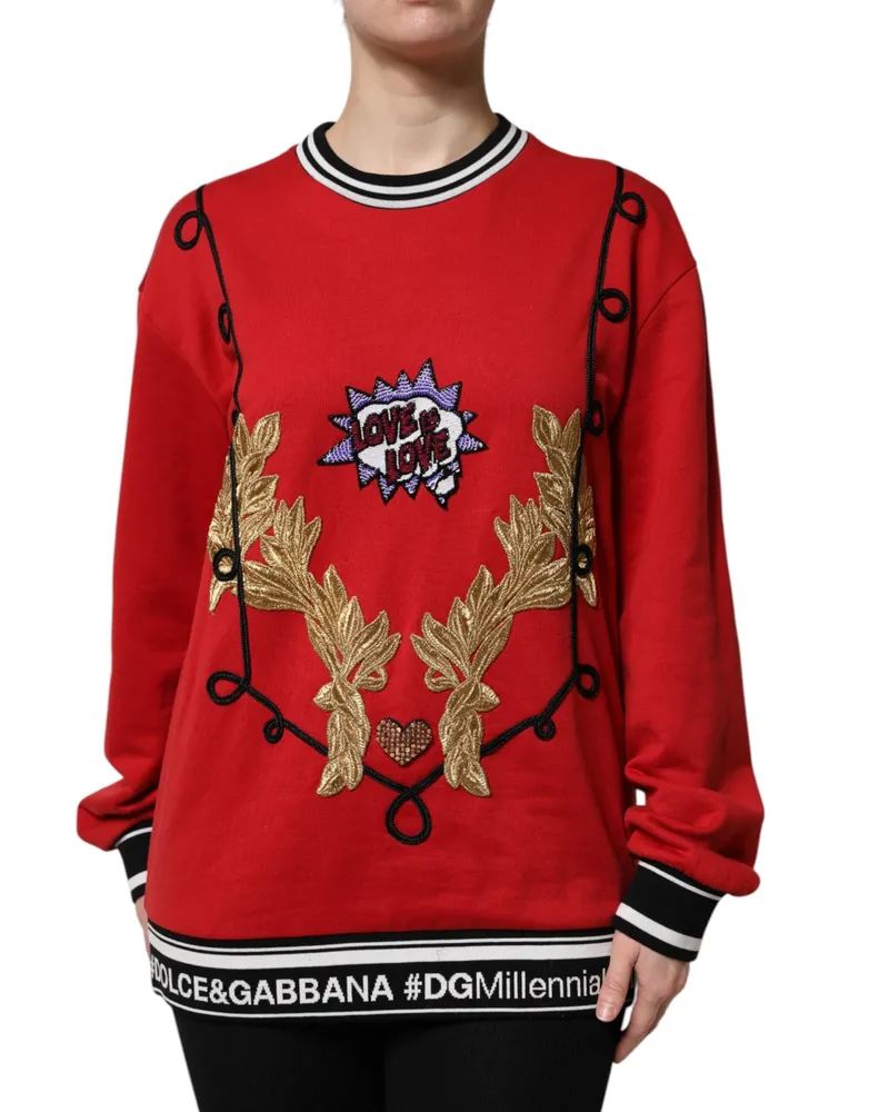 Dolce & Gabbana Women Embroidered Cotton Crew Neck Sweatshirt Sweatshirts Red