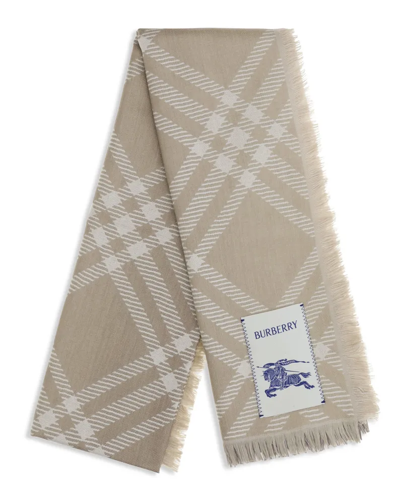 Burberry Check Pattern Wool and Silk Scarf — Beige Beige