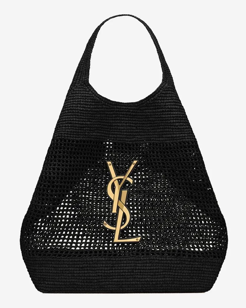 Saint Laurent Women's Tote Bag Icare Raffia Black Black