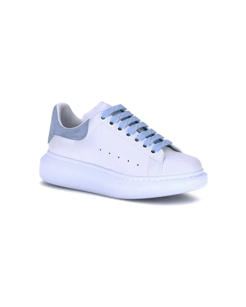 Alexander McQueen Women's Blue Calf Leather Bos Taurus Platform Sneakers White