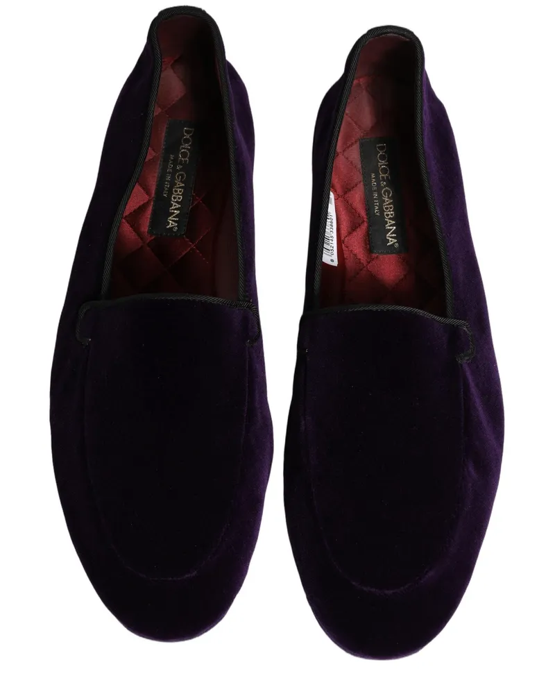 Dolce & Gabbana Violet Velvet Slip On Men Flats Loafers Shoes Leather Purple