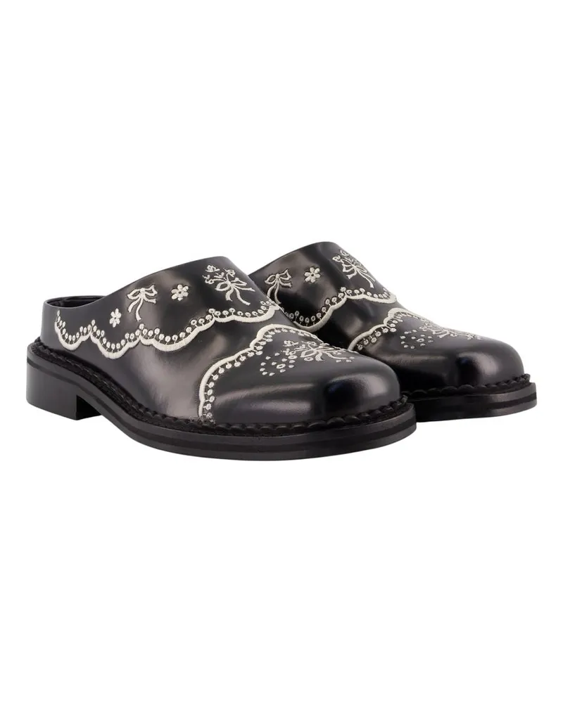 Simone Rocha Women's Floral Lace Mules -  Leather Black Calfskin Shoes Black