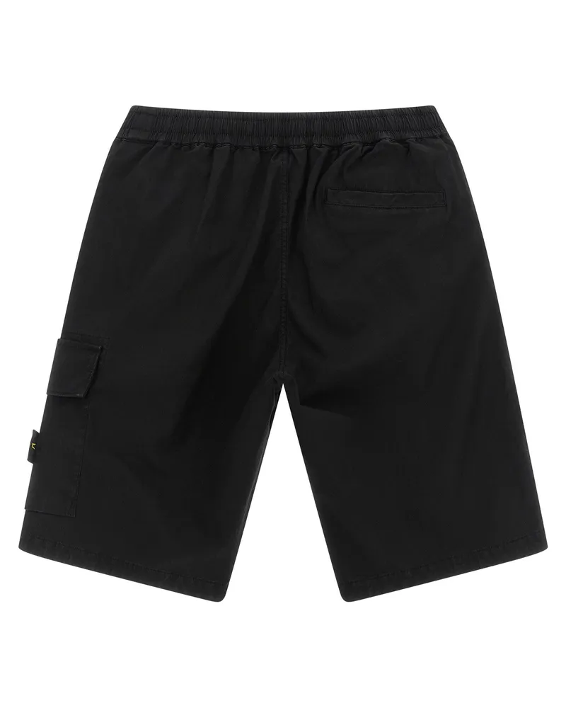 Stone Island Drawstring Cargo Cotton Cargo Shorts — Black Black
