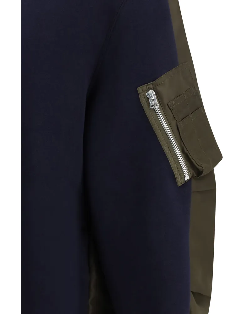 Sacai Men's Sweatshirt Paneled Navy-D-Khaki Cotton Knitwear Navy/d/khaki Sweater Navy