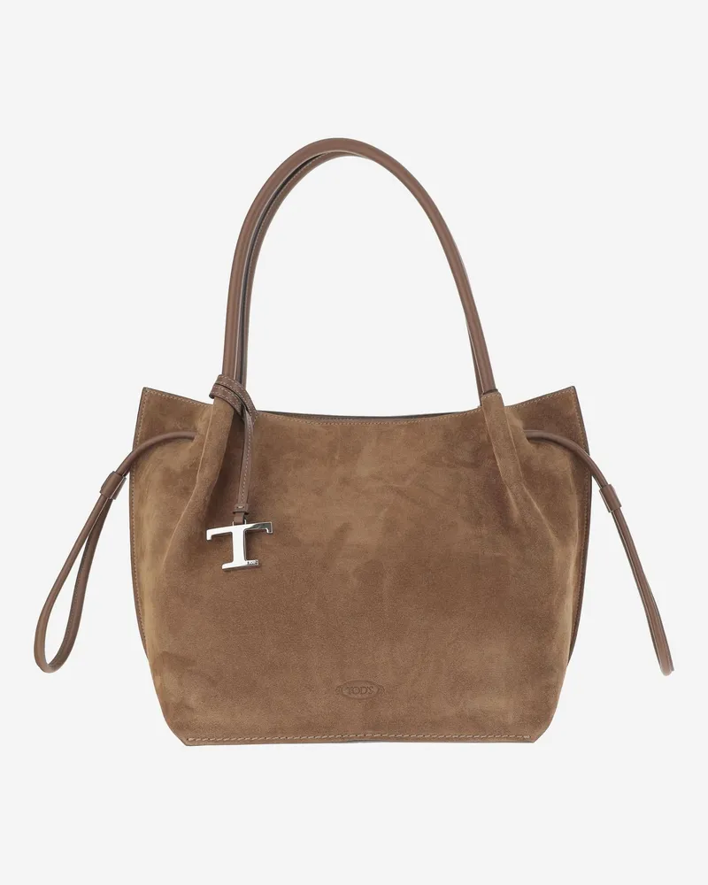 TOD'S Women's Suede Shoulder Bag Brown Calfskin Brown