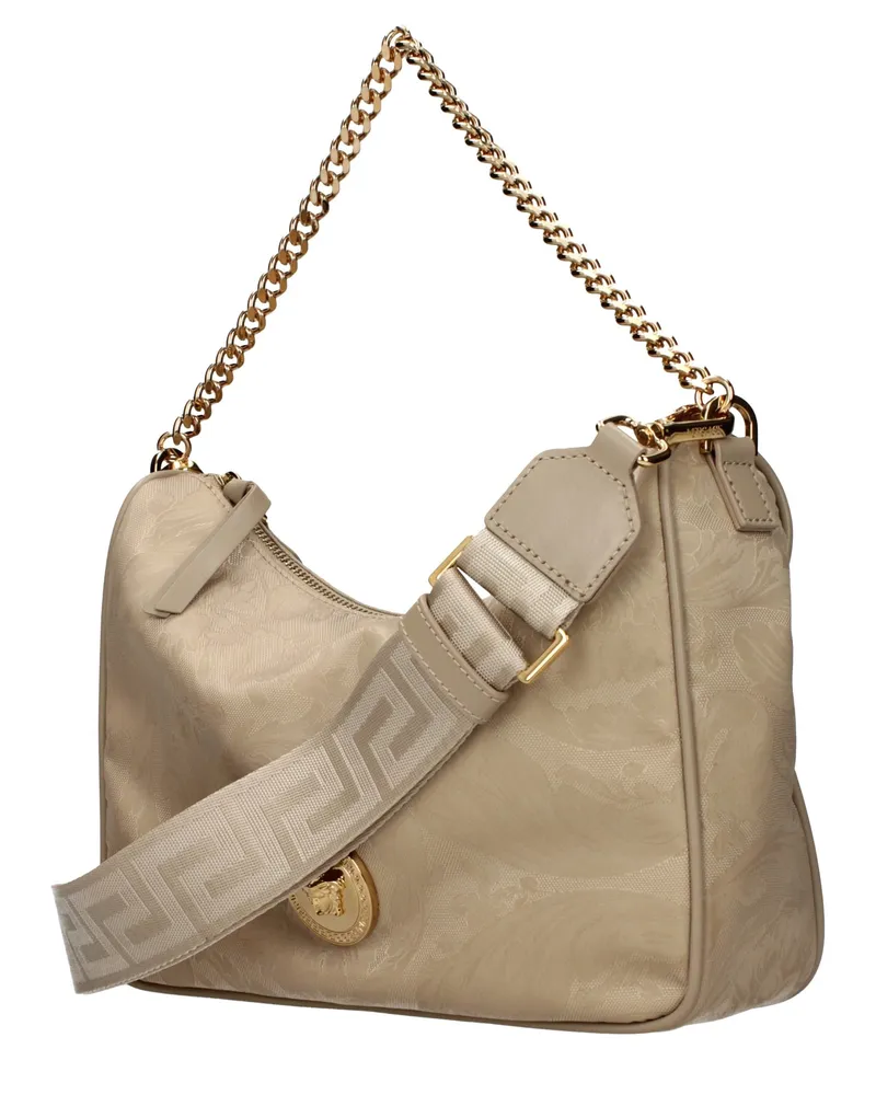 Versace Women's Quilted Fabric Shoulder Bag Beige Beige
