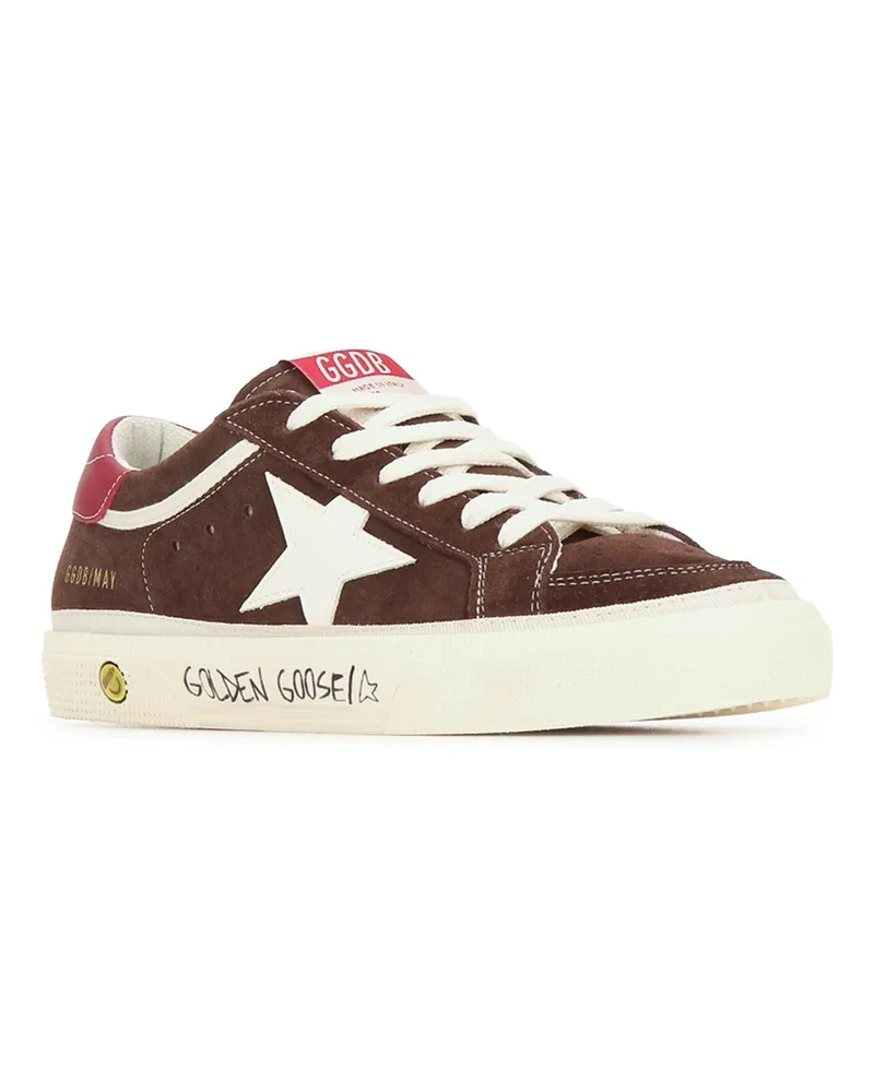 Golden Goose Boys' May Suede Upper And Toe Leather Brownwhitered Sneaker Brown