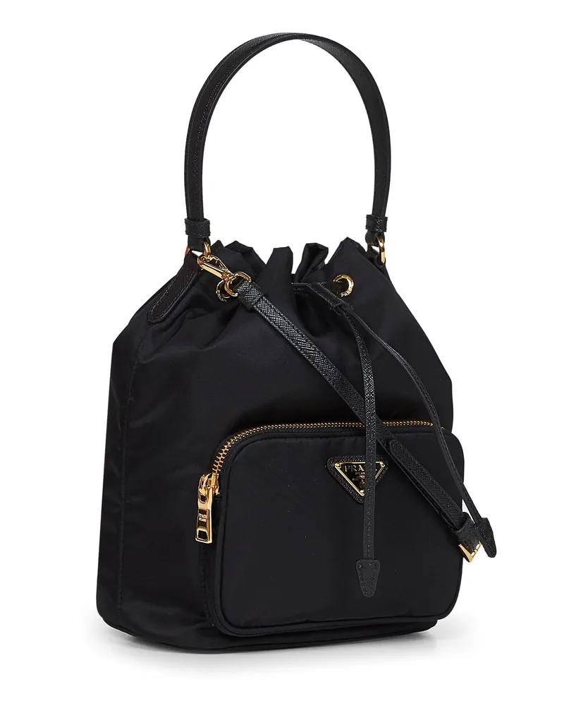 Prada Women's Bucket Bag Duet Black Polyamide Handbags Hand Black