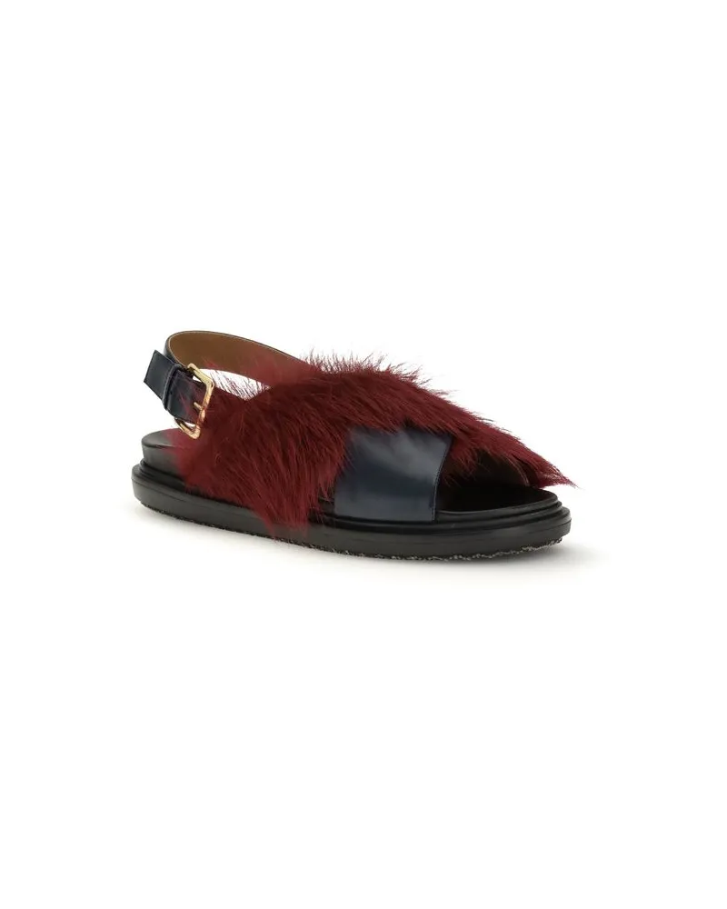 Marni Women's Multicolor Calf Leather Bos Taurus Flat Sandals Burgundy