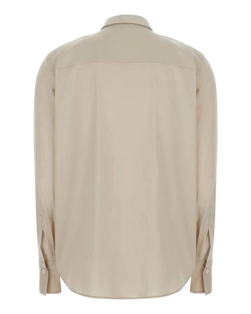 Brunello Cucinelli Women's Shirt With Monil Collar, Beige Cotton Blouses Beige