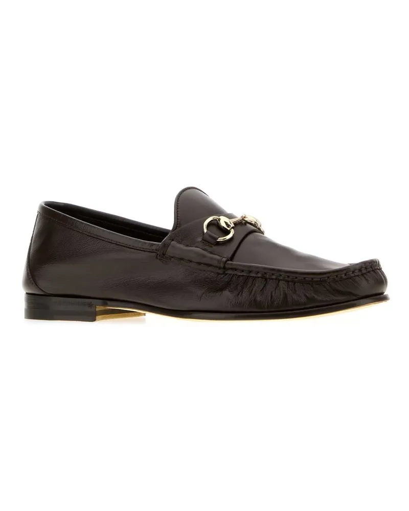 Gucci Men's Dark Brown Leather  Lugano Loafers Cocoa Mocassini Brown
