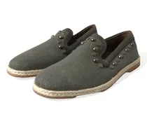 Studded Canvas & Leather Loafer — Gray