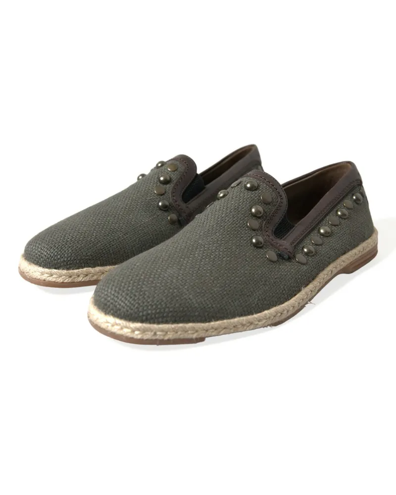 Dolce & Gabbana Men's Gray Linen Leather Studded Loafers Shoes Gray