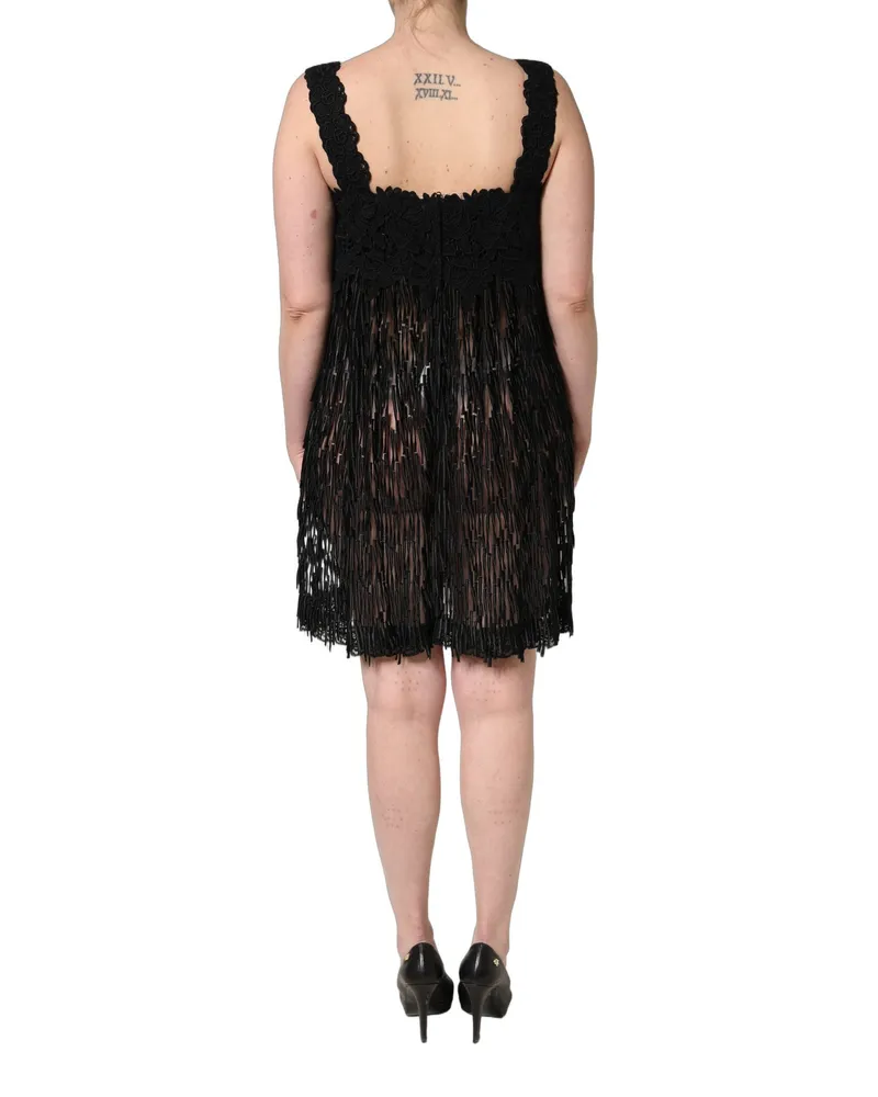 Dolce & Gabbana Women's Black Viscose Fringed Sleeveless Mini Dress Black