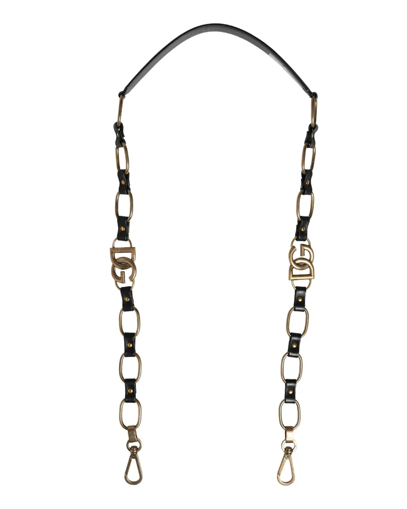 Dolce & Gabbana Women's Black Leather Gold Chain Bag Accessory Shoulder Strap Real Brass Zamak Calf Black