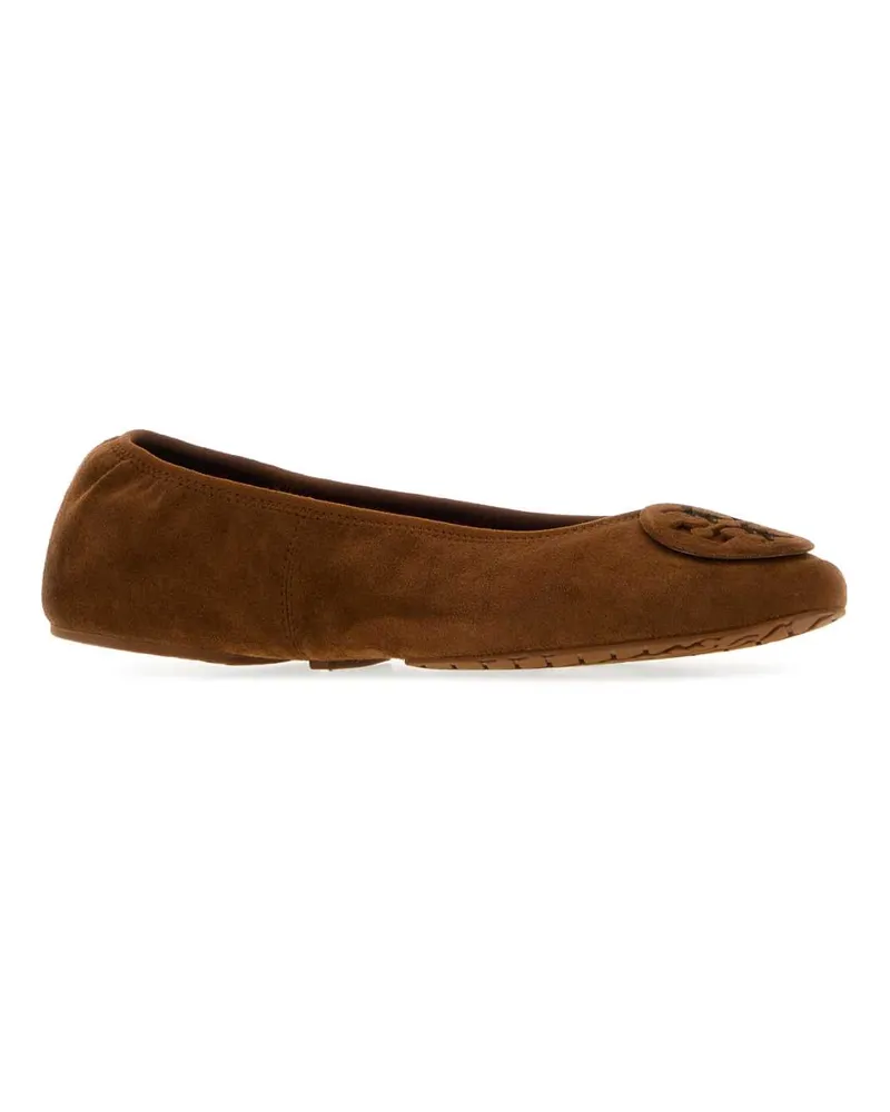 Tory Burch Women's Chocolate Suede Minnie Ballerinas Beige Ballerine Flat Shoes Brown