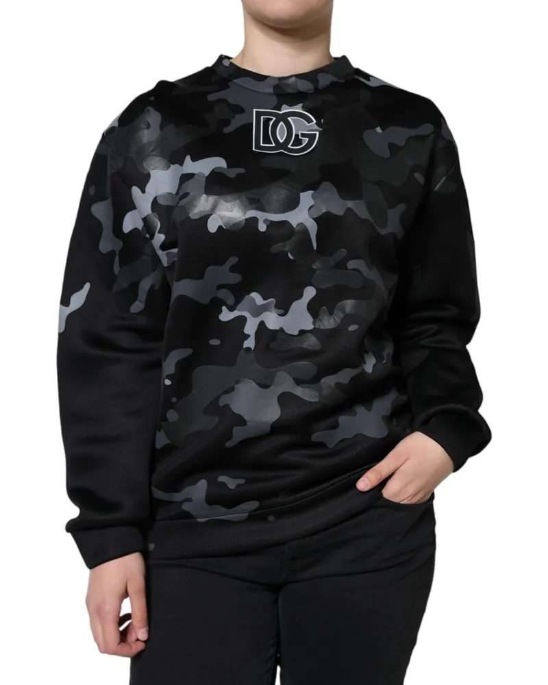Dolce & Gabbana Women's Black Camouflage Round Neck Sweatshirt Sweater Viscose Nylon Clothing Black