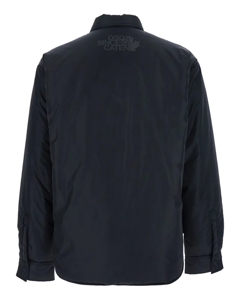 Dsquared2 Men's Black Jacket With Classic Collar And Logo Print Polyamide Coat Black