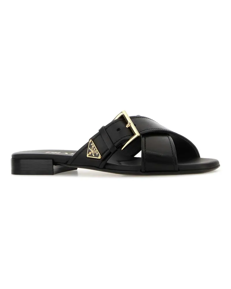 Prada Women's Black Leather Slippers Nero Flat Shoes Black