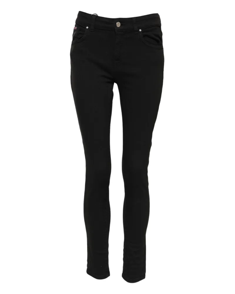 Dolce & Gabbana Women's Black Cotton Logo Skinny Mid Waist Denim Jeans Elastane Clothing Black