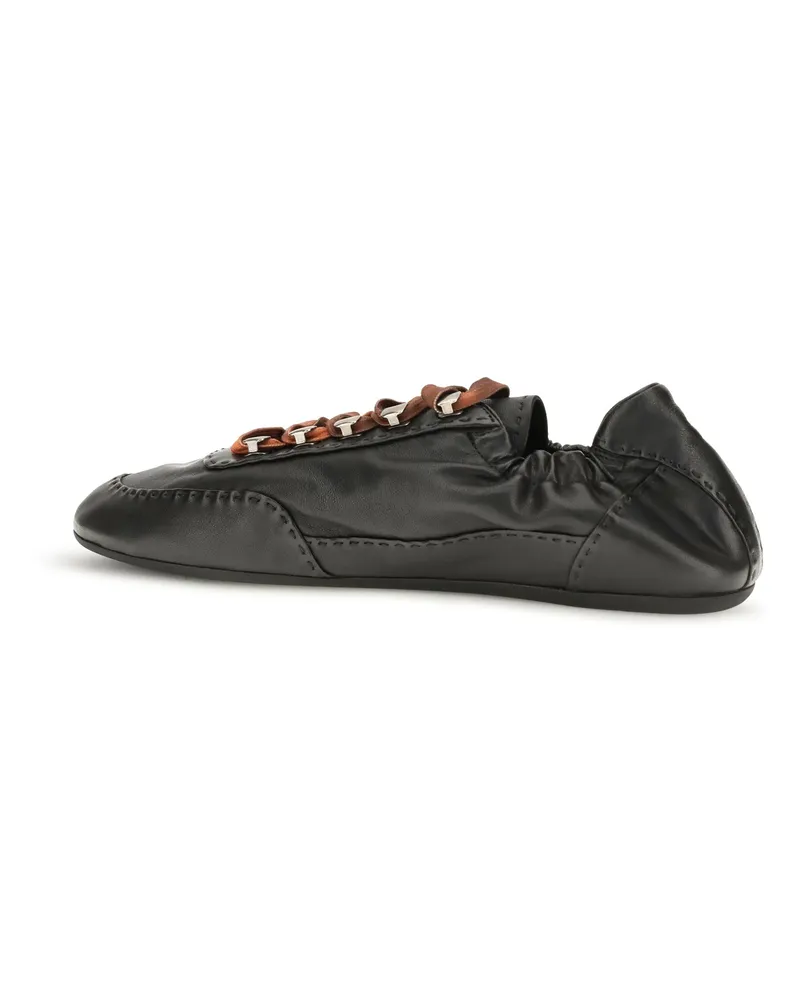 Prada Men's Sneakers Collapse Aged Nappa Leather Black Upper Lamb (ovis Aries) Lace-Up Shoes Flat Black