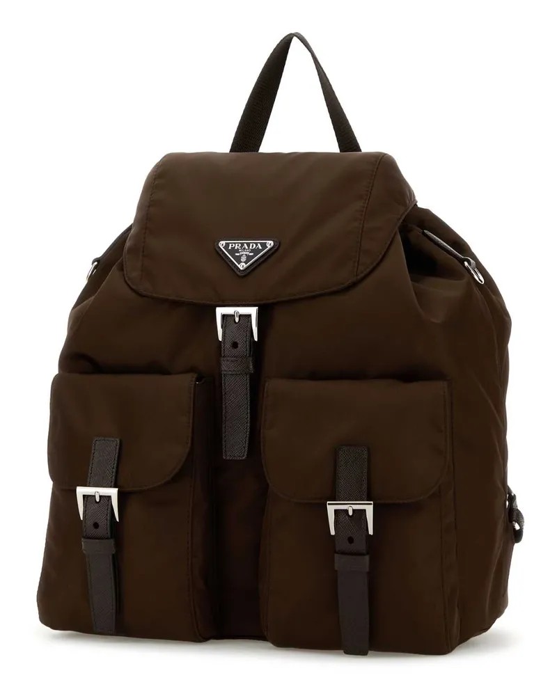 Prada Women's Brown Canvas Backpack Bruciato Poliammide Riciclata-Vitello Borse A Mano Brown