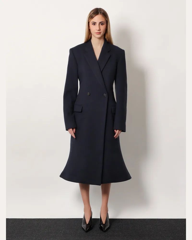 Balenciaga Women's Godet Midi Double-Breasted Wool Coat Blue Blue