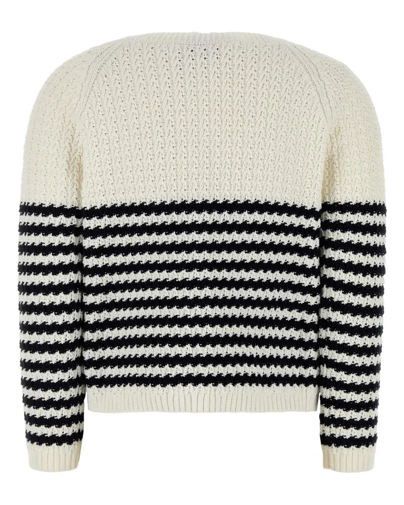 Gucci Women Embroidered Cotton Sweater Whitenavy Exterior: Maglieria White