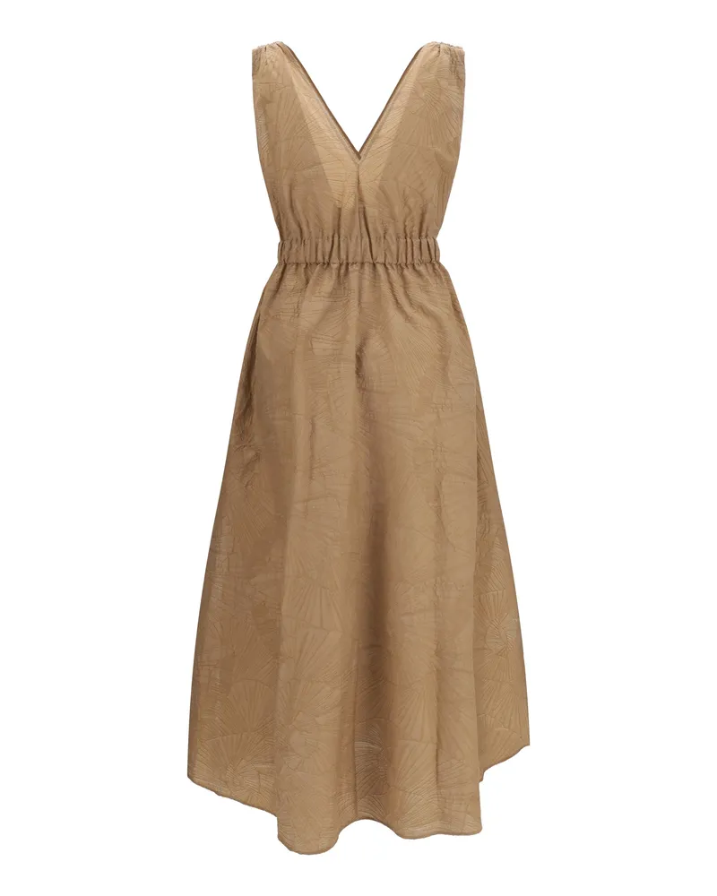 Brunello Cucinelli Women Midi Dress Wood Cotton Beige