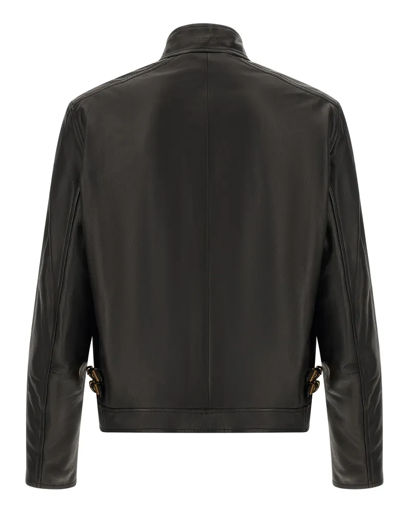 Versace Men's Black Lamb Leather Jacket Clothing Black