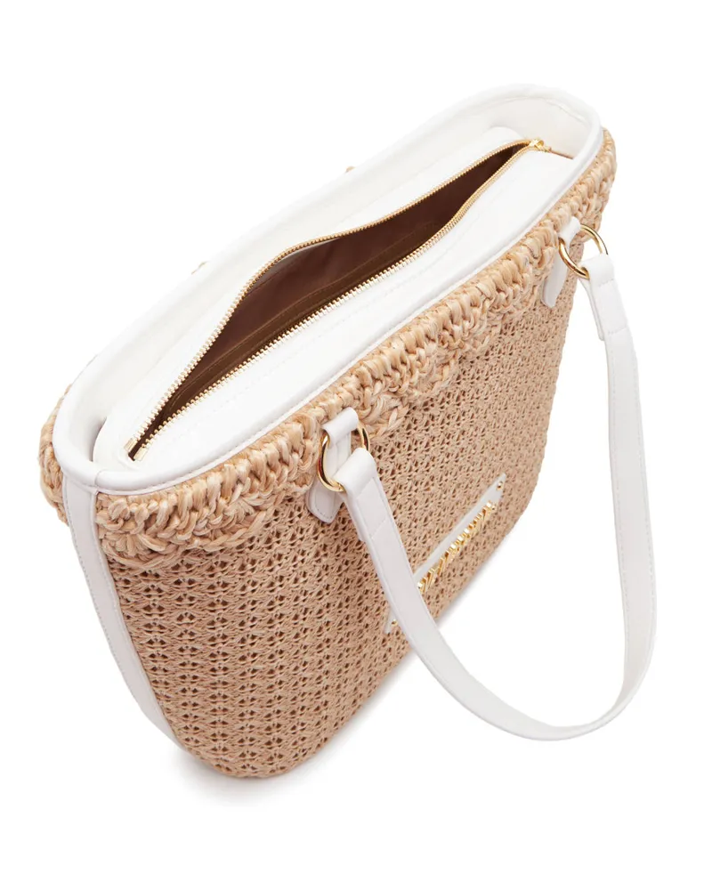 Moschino Women's Logo Tag Rafia Tote Bag Beige Beige