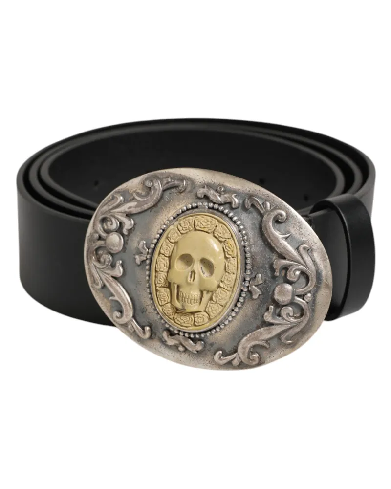 Dolce & Gabbana Black Leather Ornate Metal Buckle Men Belt 100lf Black
