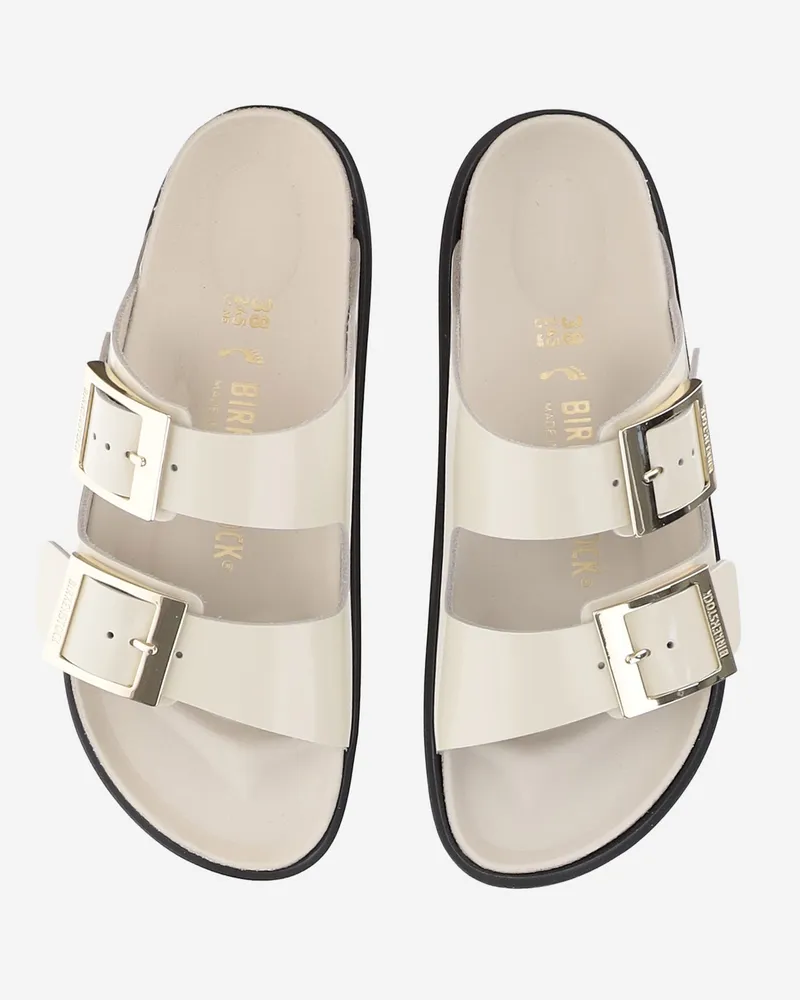Birkenstock Women's Slippers Arizona Ecru Leather Flat Shoes Beige