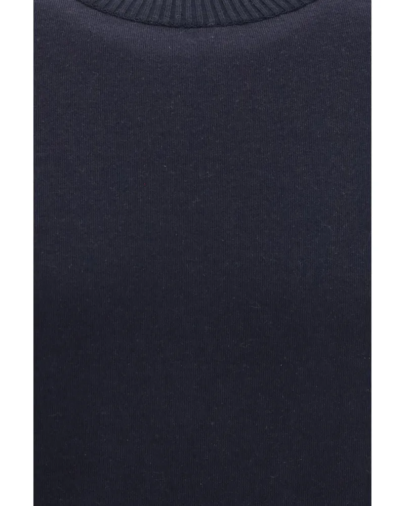 Loro Piana Men Crew Neck Sweatshirt Whitney Navy Blue Cotton Sweatshirts Sweater Navy
