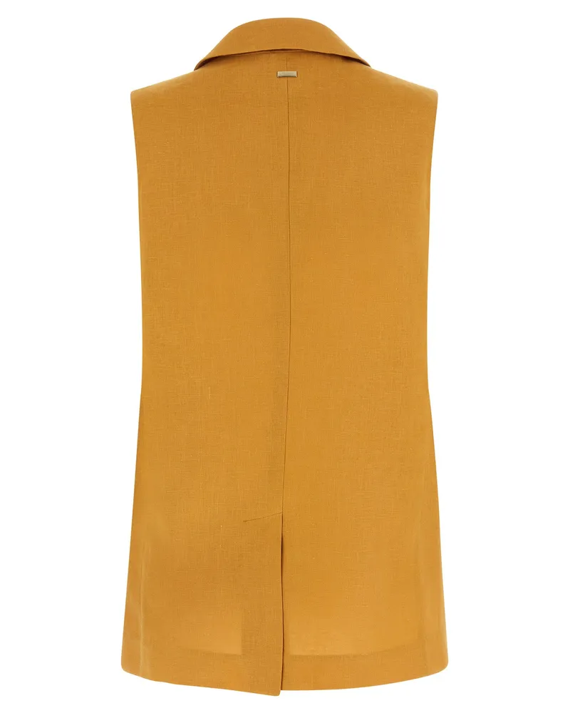 Herno Linen Double-Breasted Vest — Gold Gold