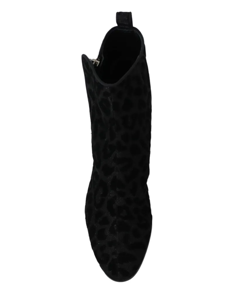 Dolce & Gabbana Women's Black Leopard Short Boots Zipper Shoes Nylon Black