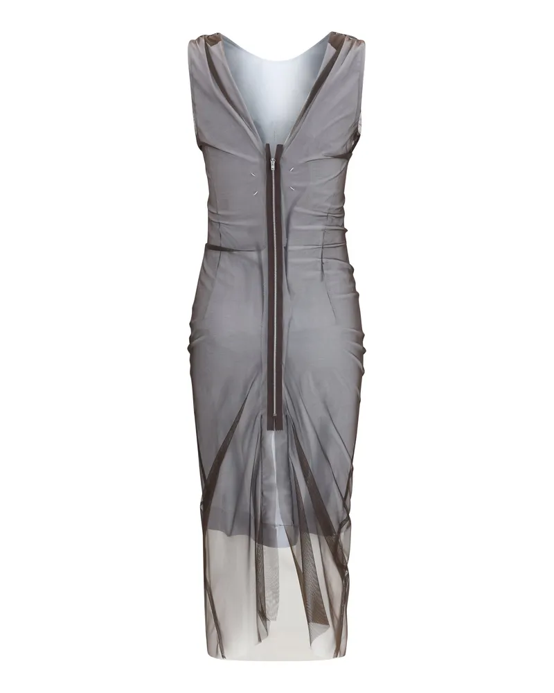 Maison Margiela Women's Semi-Sheer Midi Dress Brown-Light Grey Polyamide Brown/light Brown