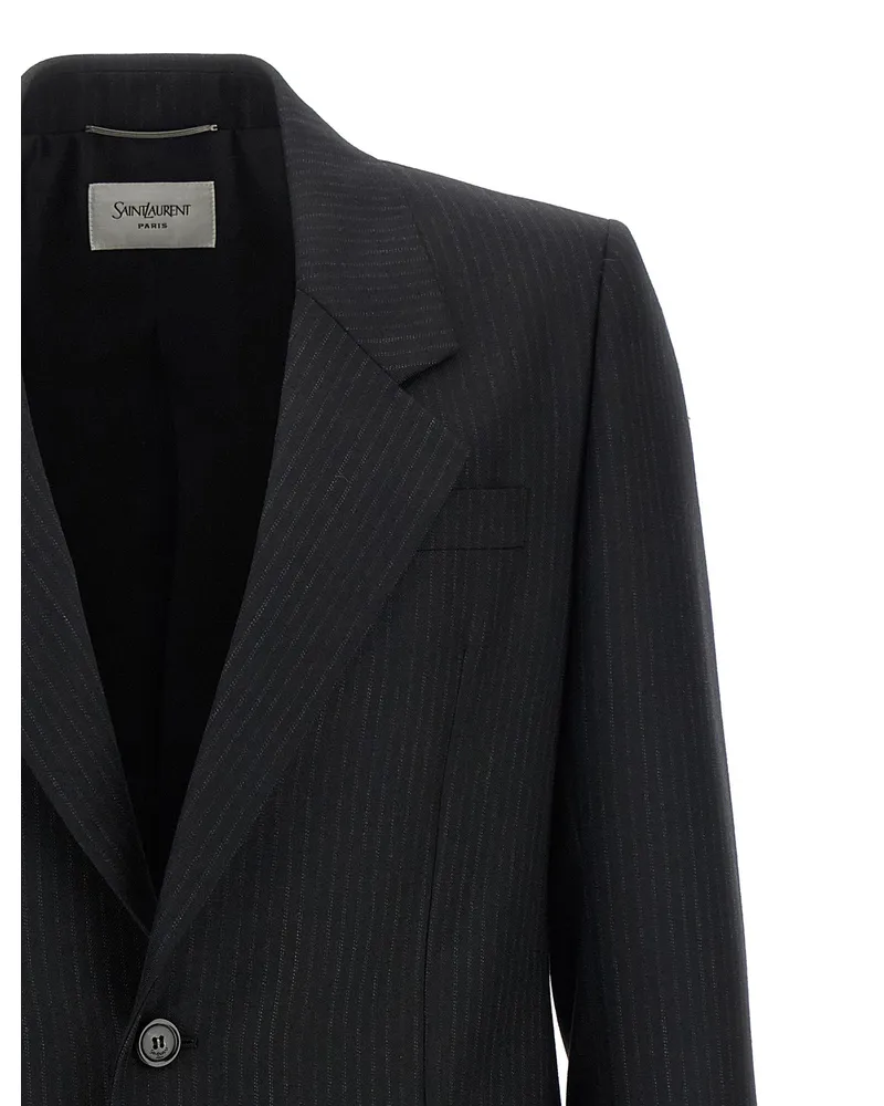 Saint Laurent Pinstripe Wool Blazer — Charcoal Charcoal