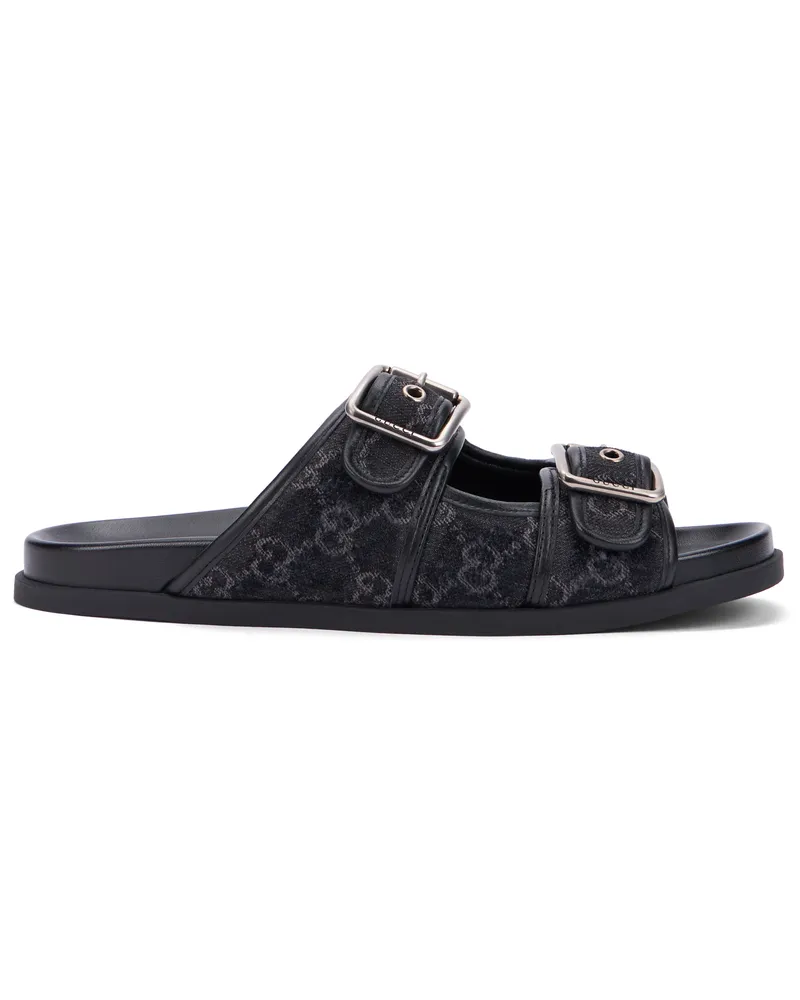 Gucci Men's Denim Slider Sandals Black Cotton Slippers Flat Shoes Black