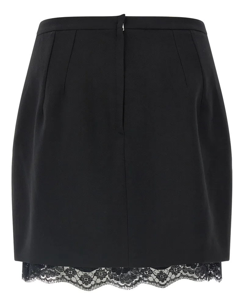 Dolce & Gabbana Virgin Wool with Scalloped Lace Hem Skirt — Black Black